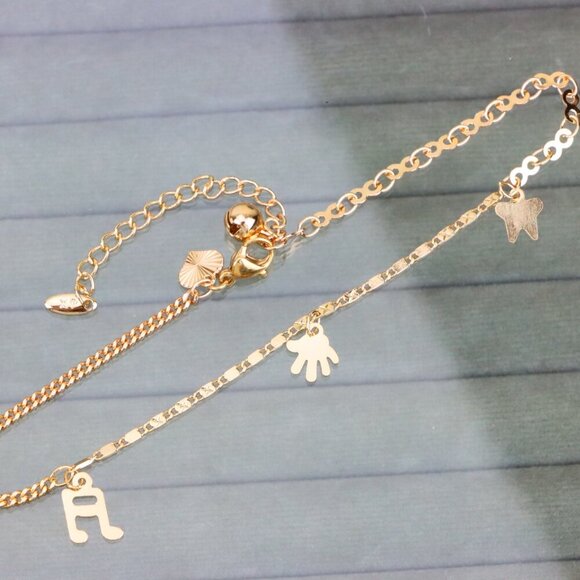"Rose Gold Plated Anklet with Charms and Dual Textured Chain Design, XPAL1183 - Picture 1 of 11